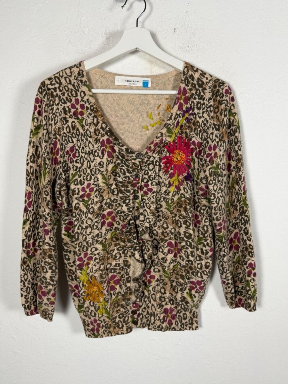 Sparrow Anthropologie Cardigan Sweater Large Animal Lambswool Angora Rabbit